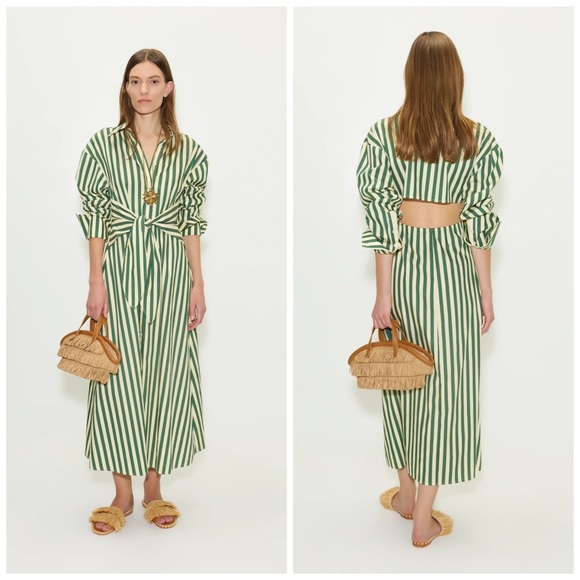 Simon Miller Dresses & Skirts - Simon Miller Loch Poplin Maxi Button Down Dress Striped Green Cut Out Large